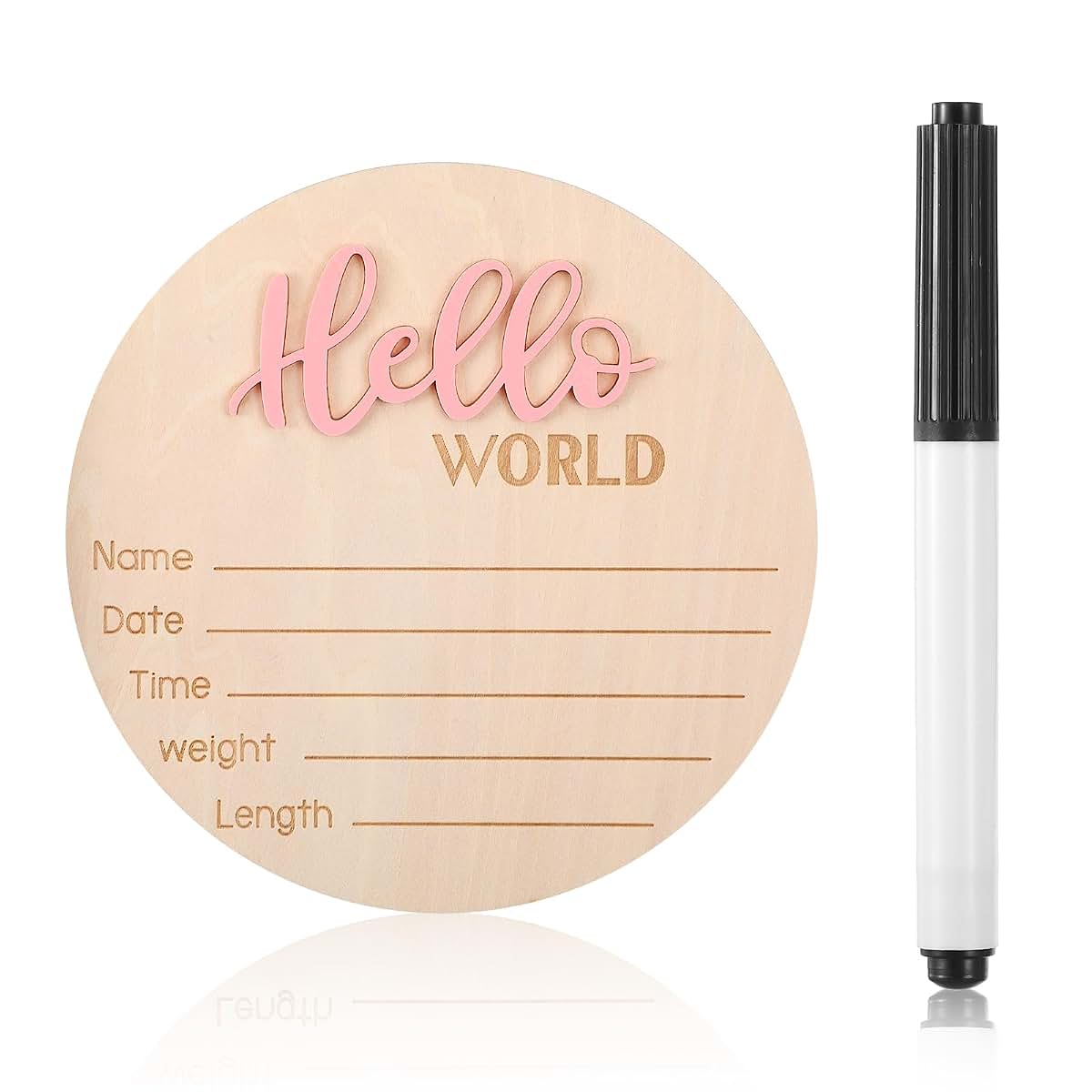 Heclia Hello World Baby Announcement Sign, Pink Wooden Keepsake
