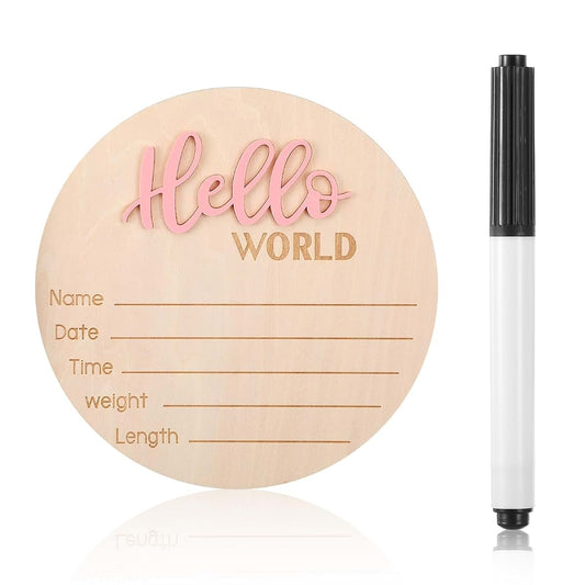 Heclia Hello World Baby Announcement Sign, Pink Wooden Keepsake