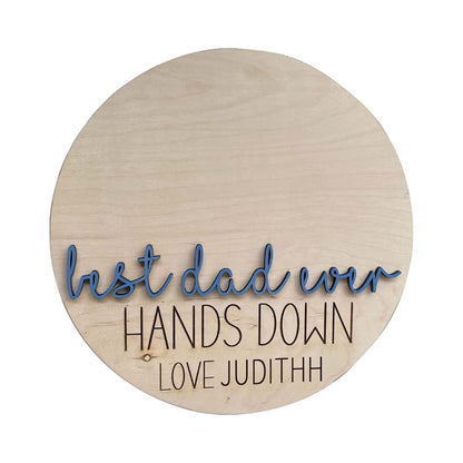 Wellhoope Personalized Best Dad Ever Hands Down Sign DIY Father and Child's Handprint Wood Plaque Father's Day Birthday