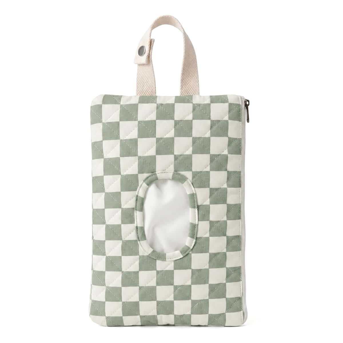 Chicplaid Quilted Wipes Pouch, Green Checkered Fabric Dispenser