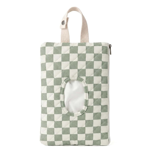 Chicplaid Quilted Wipes Pouch, Green Checkered Fabric Dispenser
