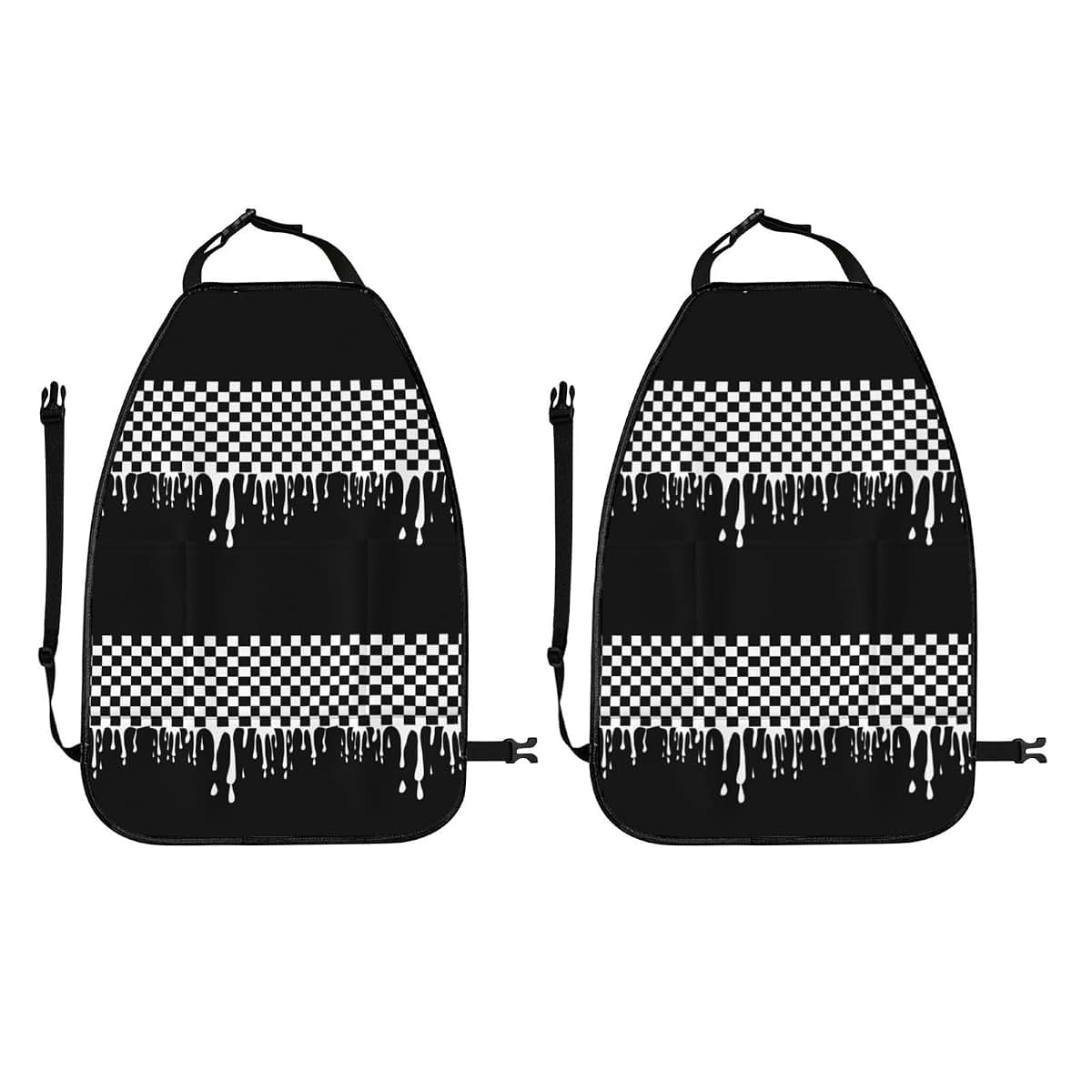 Vendhui Black White Checkered Car Seat Back Kick Protectors, 2 Pack
