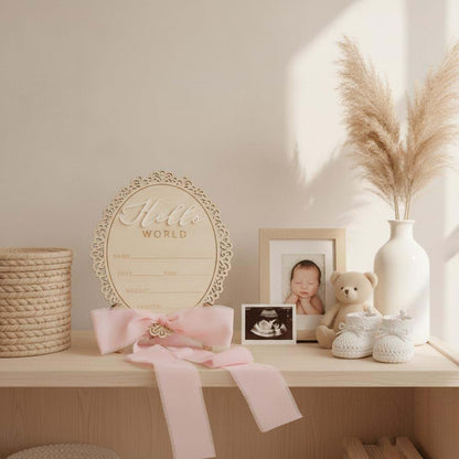 Nishiduong Wooden Hello World Baby Announcement Sign (photo 4)