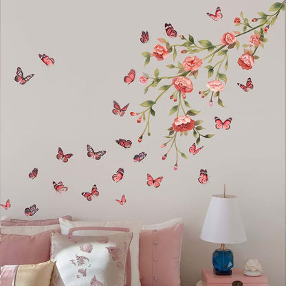Bienstylife Huajie Peony Flower And Butterfly Wall Decals