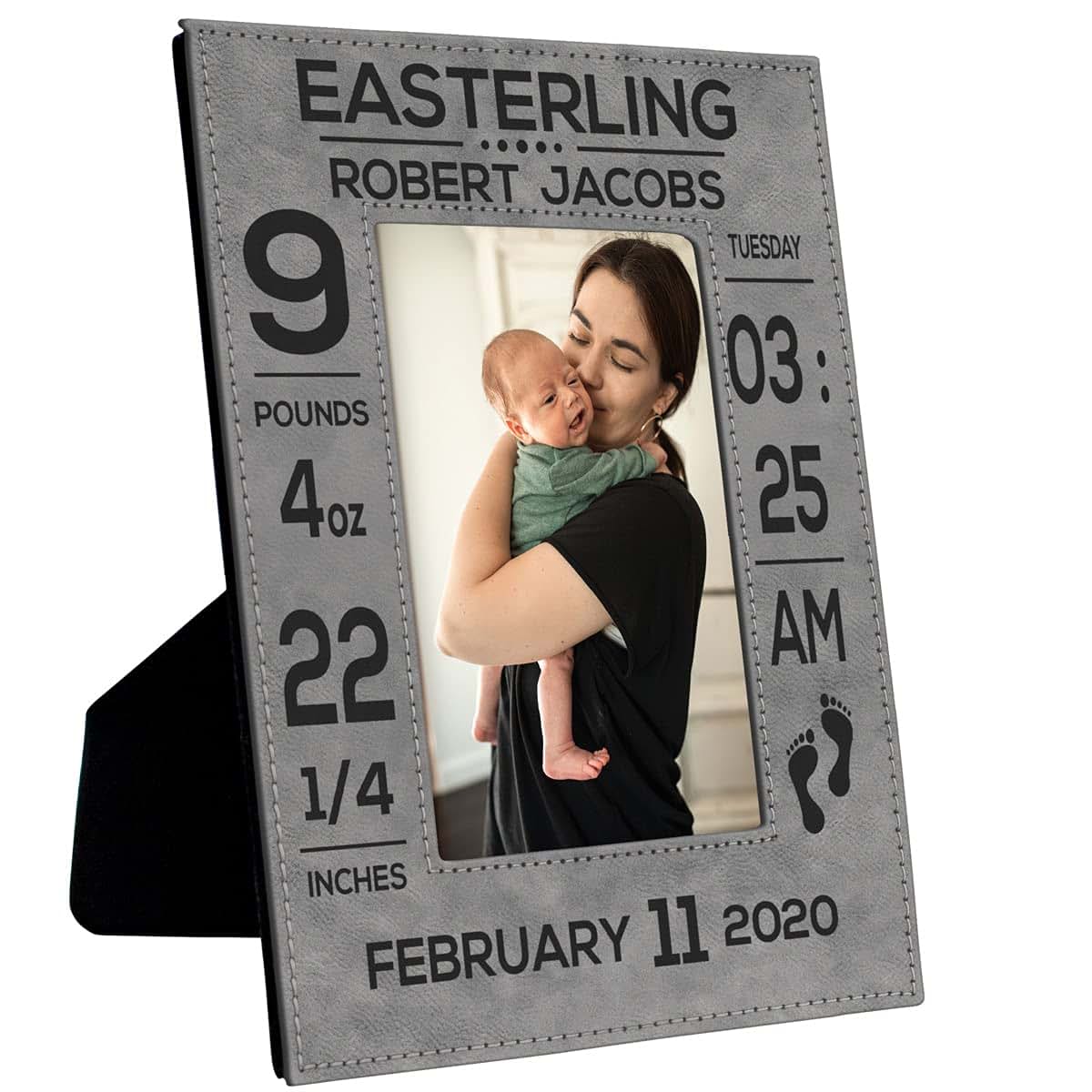PlaqueMaker Personalized New Baby Information Picture Frame - Gray