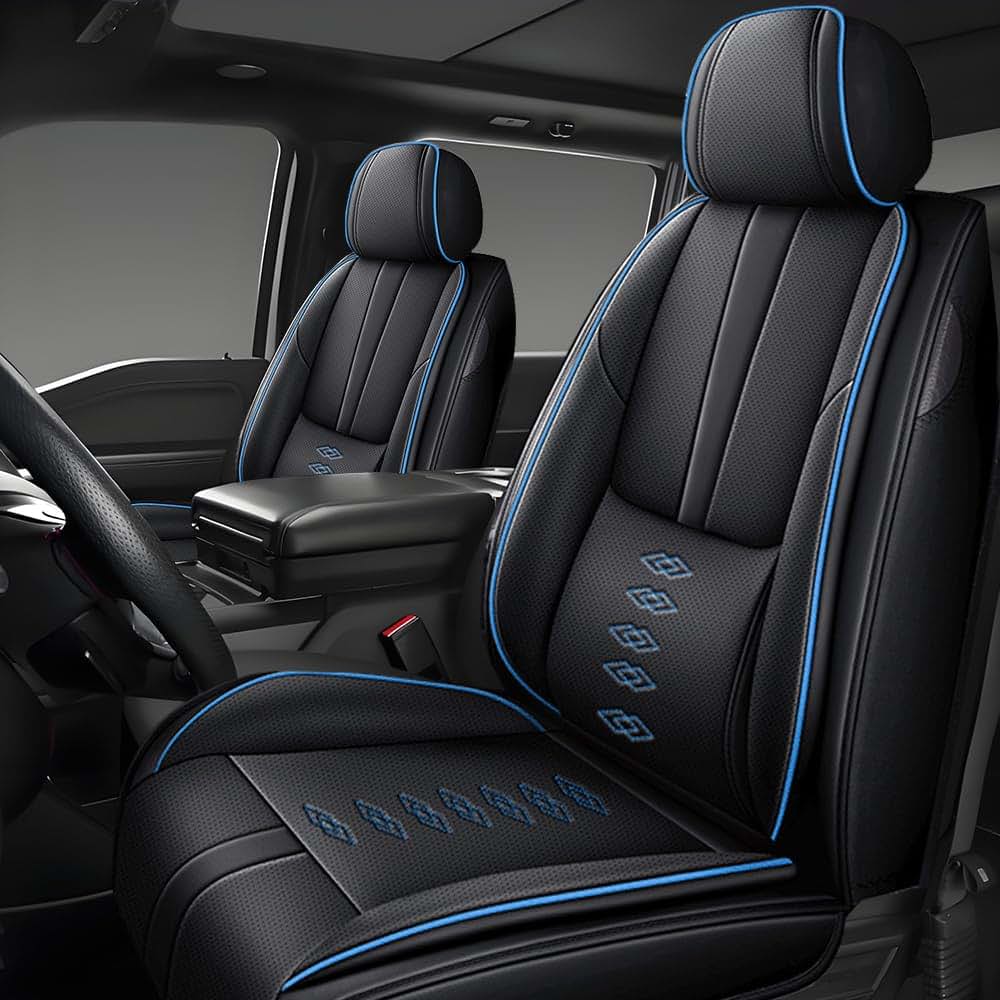 Qufei Front Seat Covers For Nissan 370Z 2009-2020 Leather Waterproof (Black Blue)