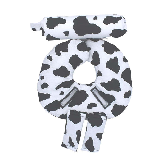 Little Tall Poppy Infant Car Seat Head Support Set, Cow Print, Newborn Head Rest, Baby Strap Covers, Carry Cushion