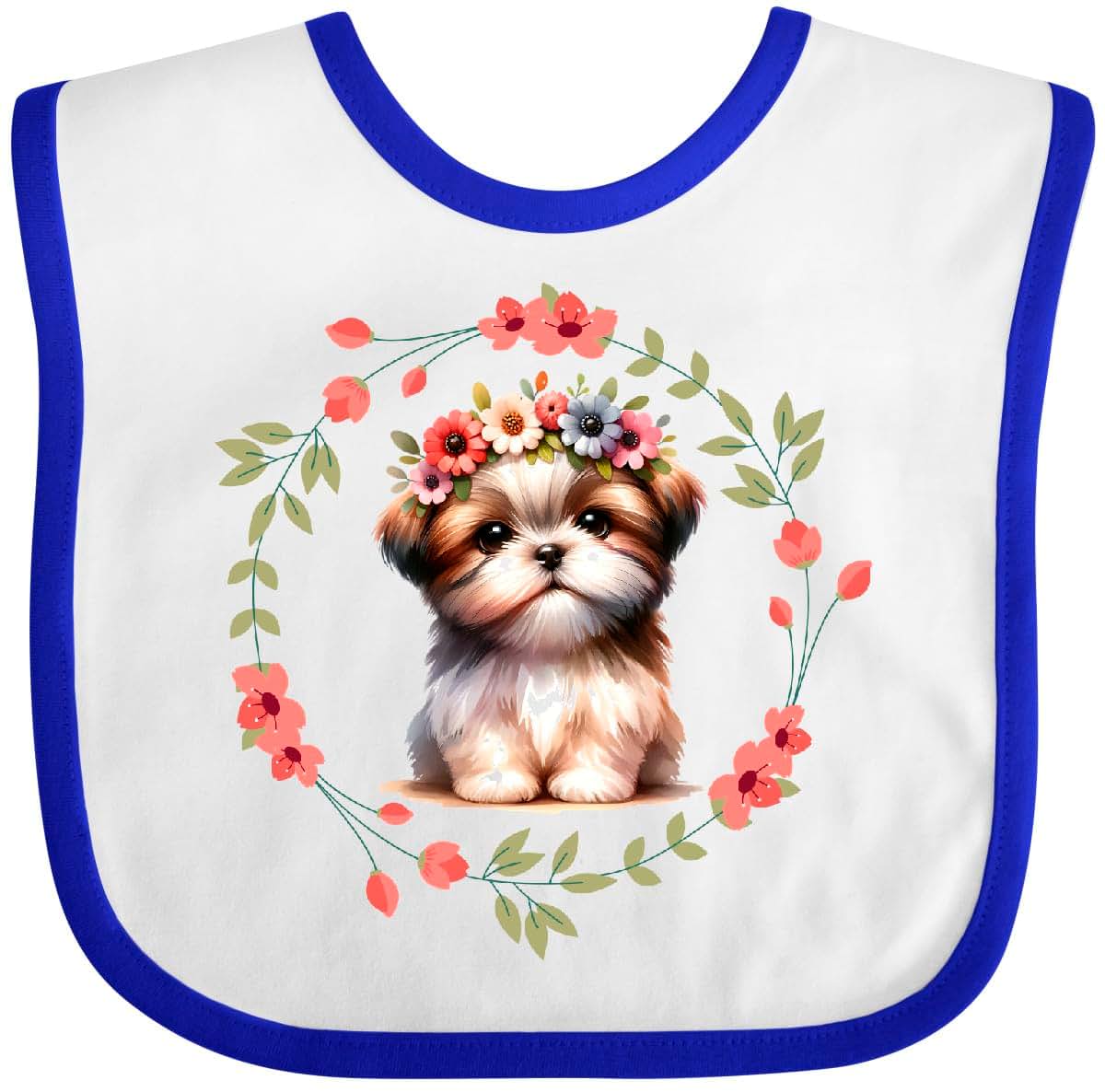 Inktastic Shih Tzu Dog Baby Bib with Floral Wreath