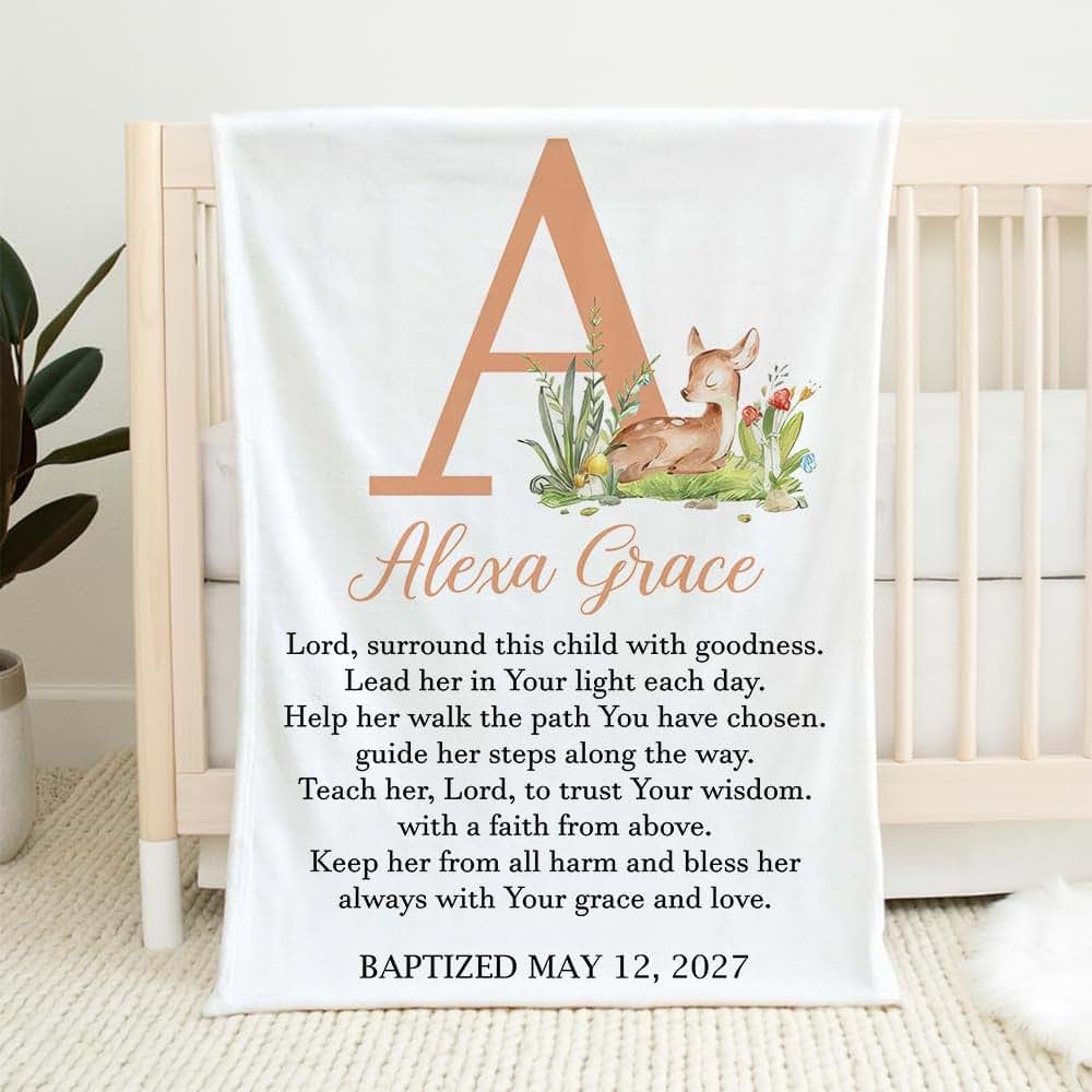 ZEBRA88 Baby Christening Blanket with Name – Personalized Baptism Gift for Boys and Girls, Christian Religious (photo 2)