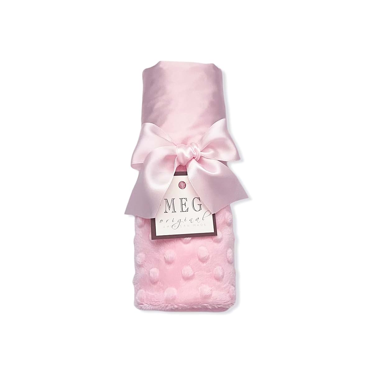MEG ORIGINAL Baby Girl Security Blanket, Pink Satin and Minky Dot with Loop (photo 3)