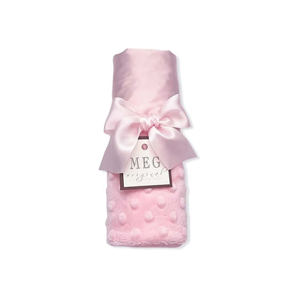 MEG ORIGINAL Baby Girl Security Blanket, Pink Satin and Minky Dot with Loop (photo 3)