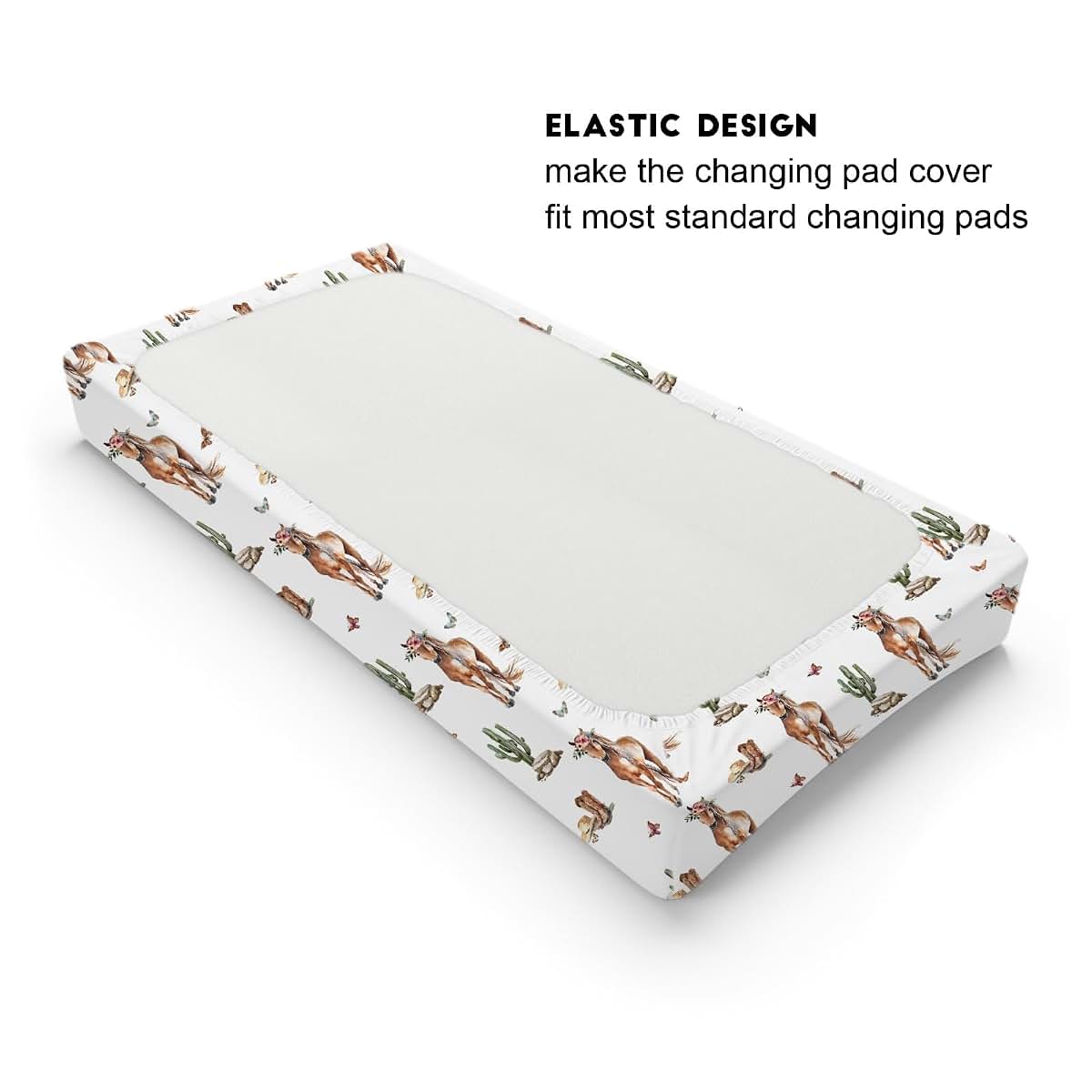 Watercolor Cowboy Horse Boho Cactus Changing Pad Cover, 32x16 Inch Soft Breathable Stretchy Polyester