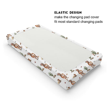 Watercolor Cowboy Horse Boho Cactus Changing Pad Cover, 32x16 Inch Soft Breathable Stretchy Polyester