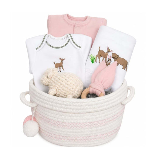 Our Green House Baby Girl Gift Basket - Organic Cotton Baby Gifts - Meadow & Deer Themed (0-3 Months)