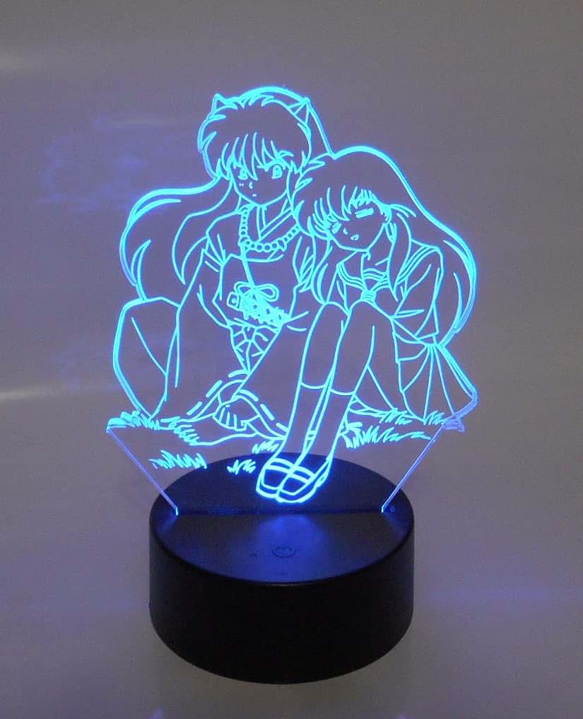 WS Designs Kagome Sitting with Boyfriend 6.5" Tall Laser Engraved 3D LED Desk Lamp with Remote