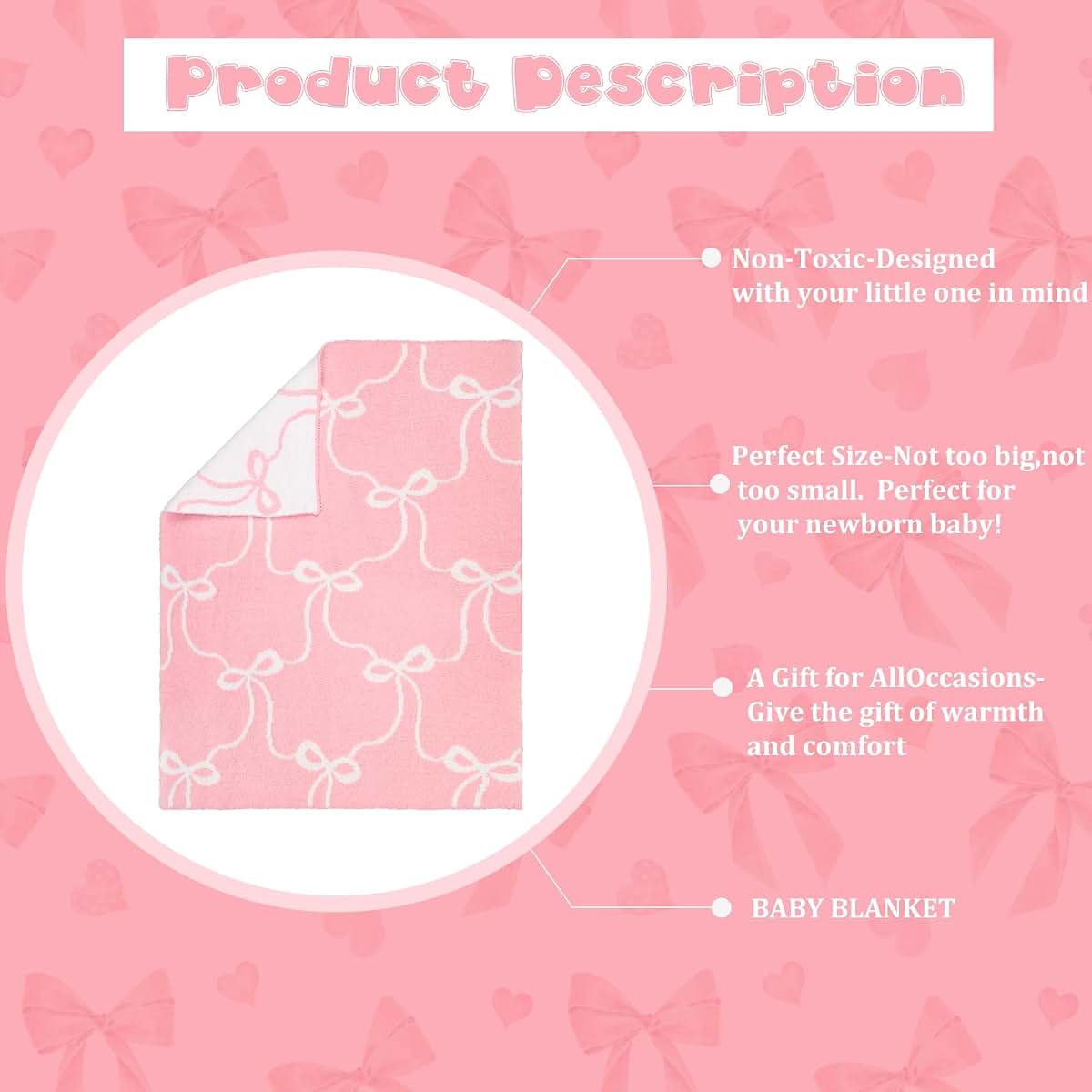 BabyOneStop Pink Bow Baby Blanket, Lightweight Corduroy Throw for Nursery