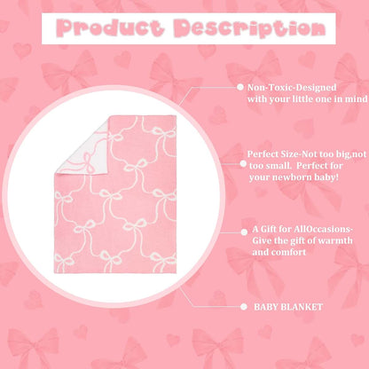 BabyOneStop Pink Bow Baby Blanket, Lightweight Corduroy Throw for Nursery