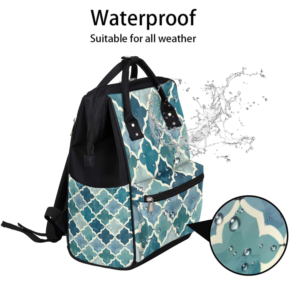 Skonsati Retro Morocco Tile Large Diaper Bag Backpack with Stroller Straps