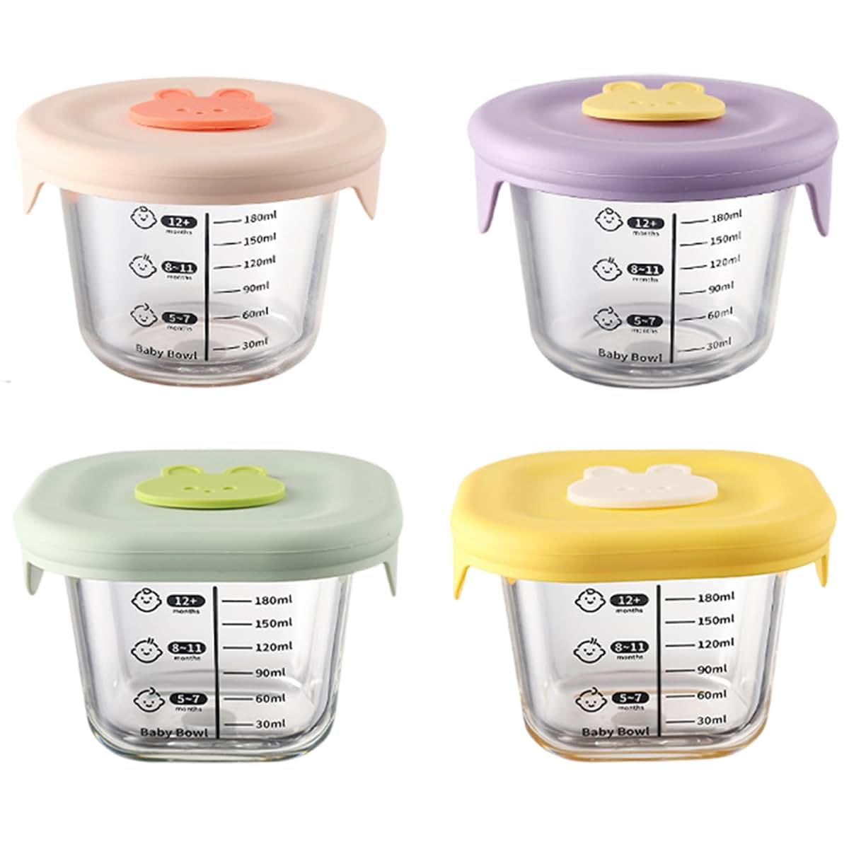Licsaliwe Baby Food Jars 4-Piece Set With Silicone Lids And Measurement Scale