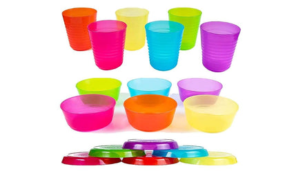 Cuddly Hippo Kids Plastic Dinnerware Set of 18 Multi Color Pieces (photo 4)