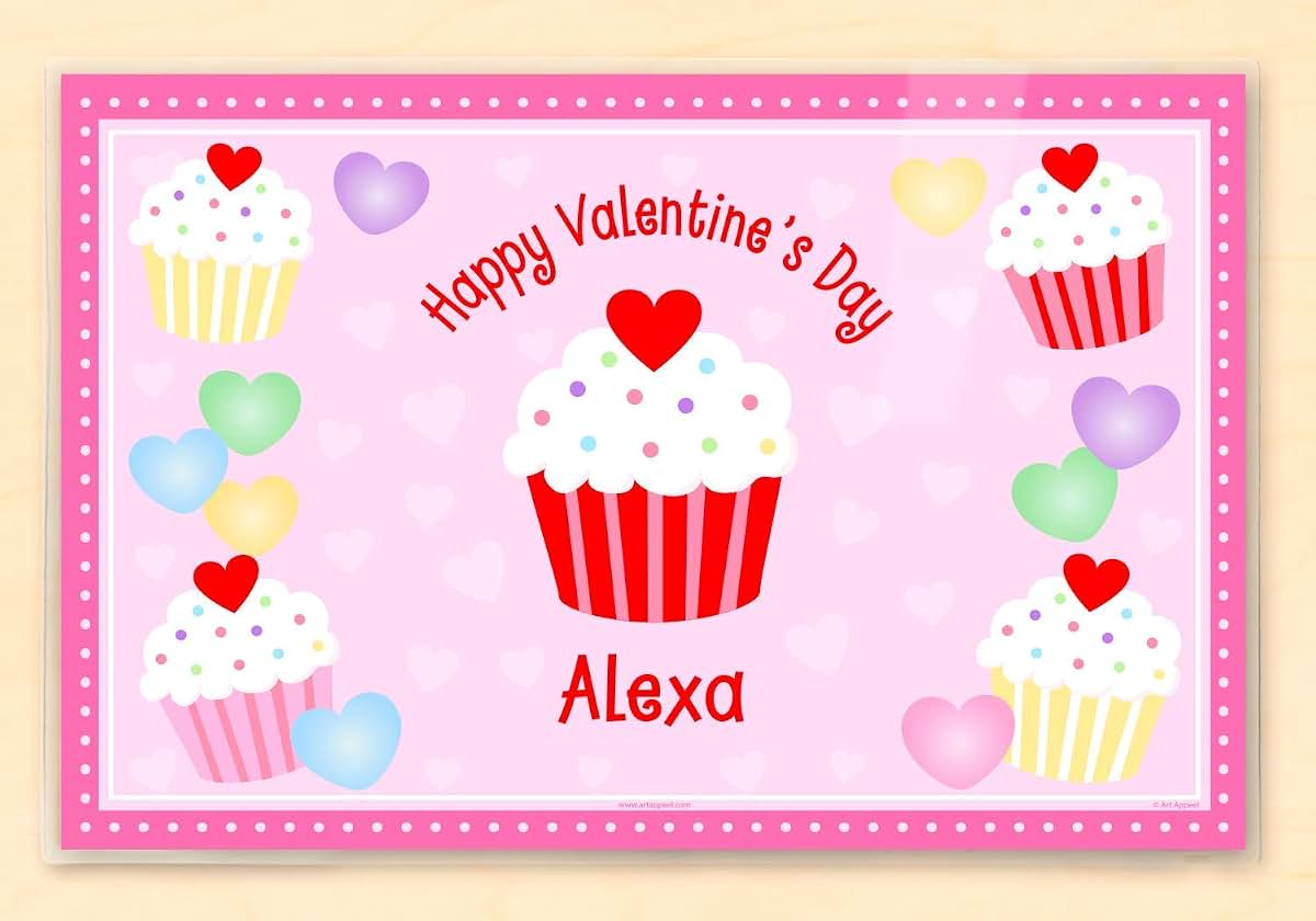 Art Appeel Valentine Cupcake Personalized Placemat For Kids