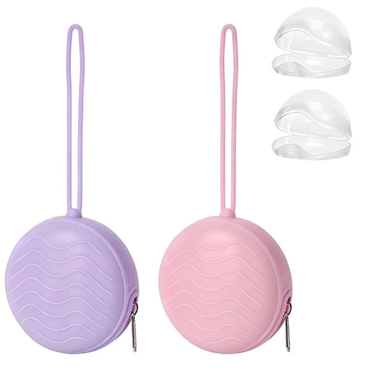 MveLwodx 2 Pack Pacifier Holder Case, Silicone Pacifier Case Container with Strap, with 2 Transparent Storage Box