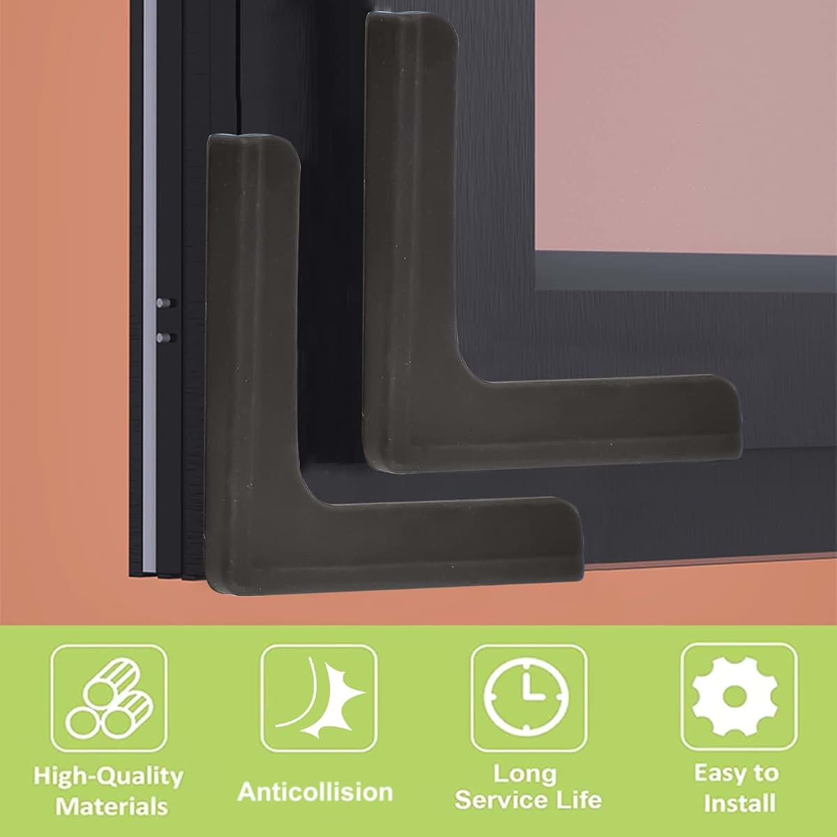 UFURMATE Window Corner Guards, 8-Pack L-Shaped Silicone Bumper Edge Protectors, Black