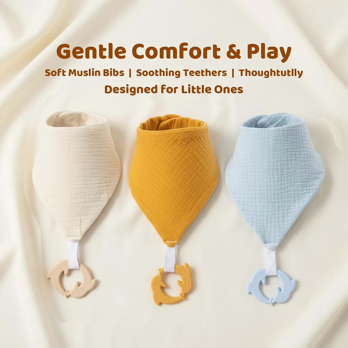 Coorobin 6-Pack Cotton Drool Bibs with Detachable Silicone Teethers