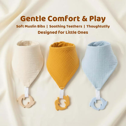 Coorobin 6-Pack Cotton Drool Bibs with Detachable Silicone Teethers