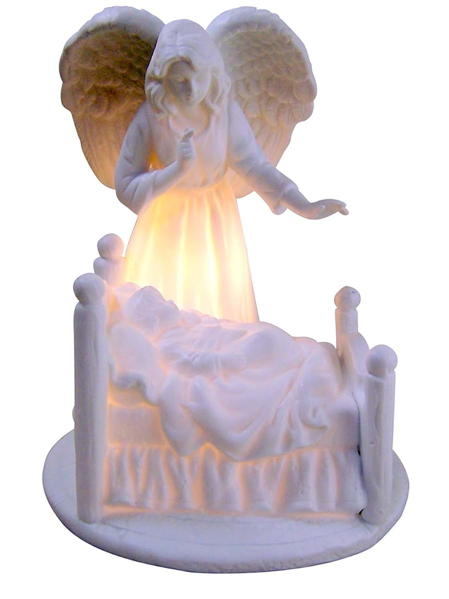 Religious Gifts White Porcelain Guardian Angel with Baby Nightlight