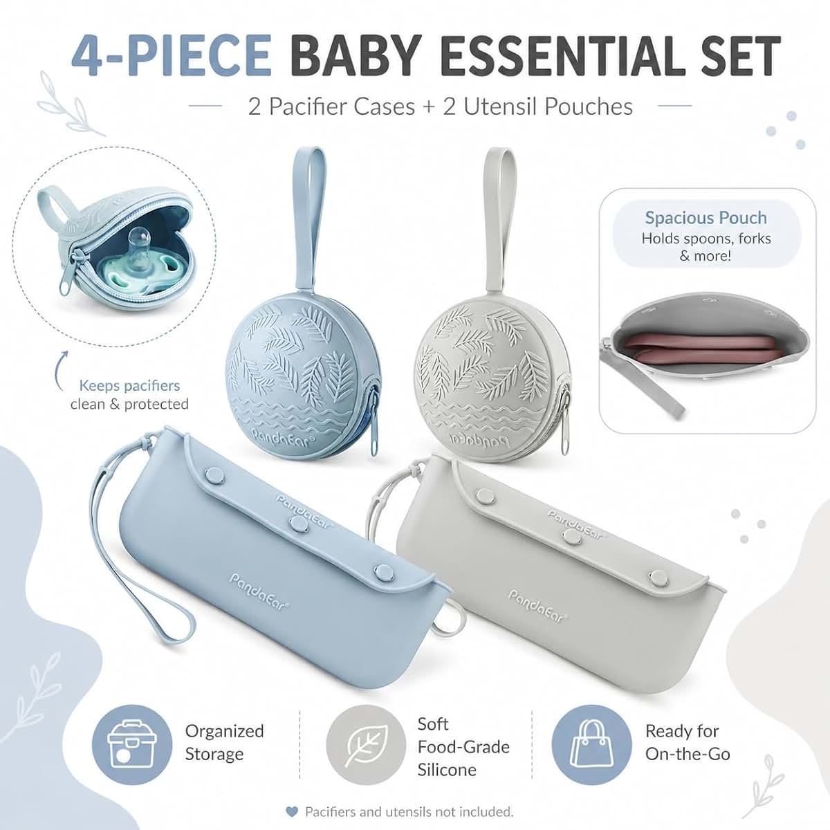PandaEar Silicone Pacifier Holder Case Set
