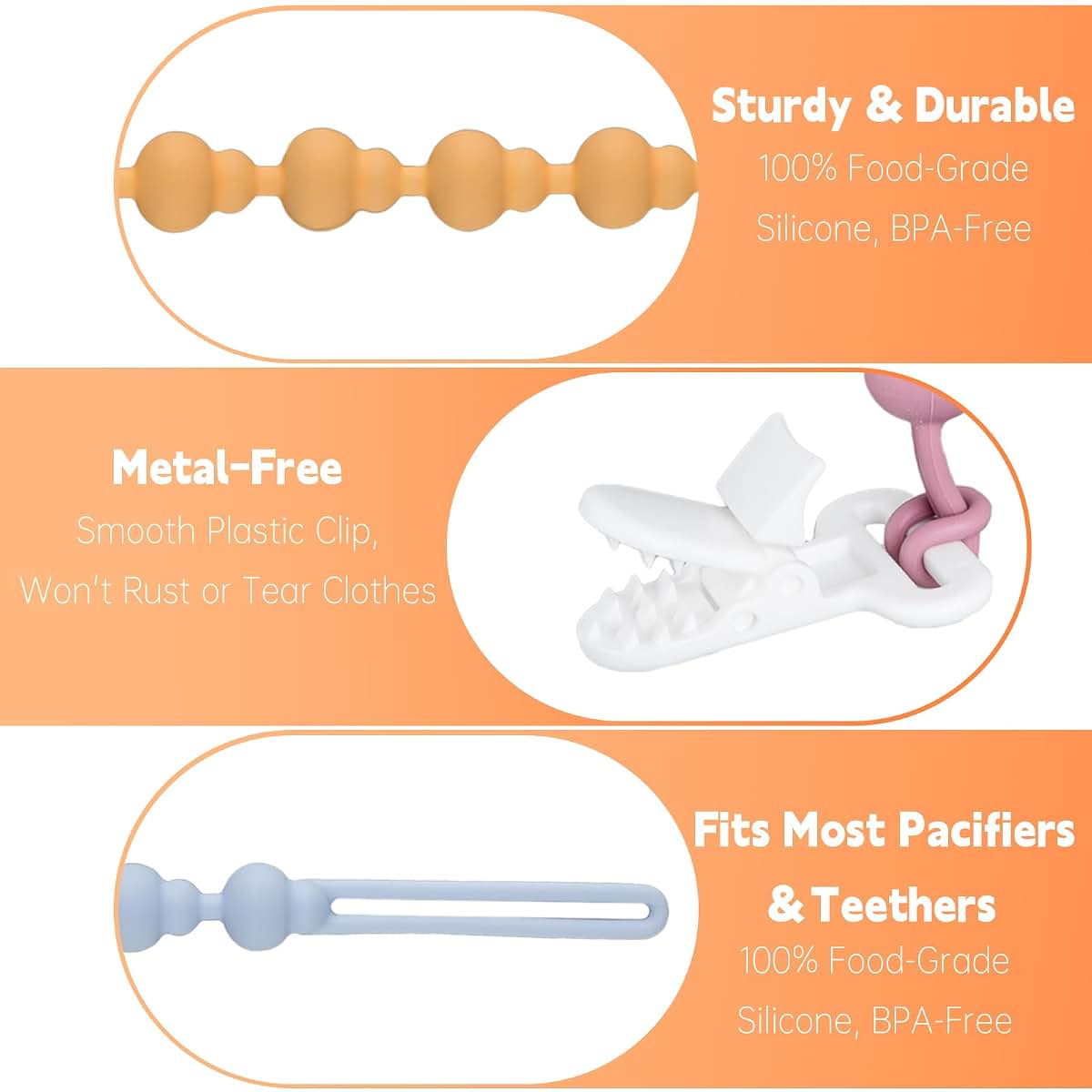 BabyOneStop 4 Pack Silicone Pacifier Clips for Tommee Tippee