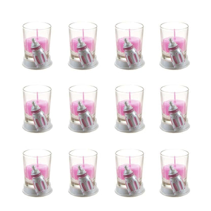 Lunaura Baby Keepsake - Set of 12 Girl Baby Bottle Glass Votive Candle Set Favors - Pink
