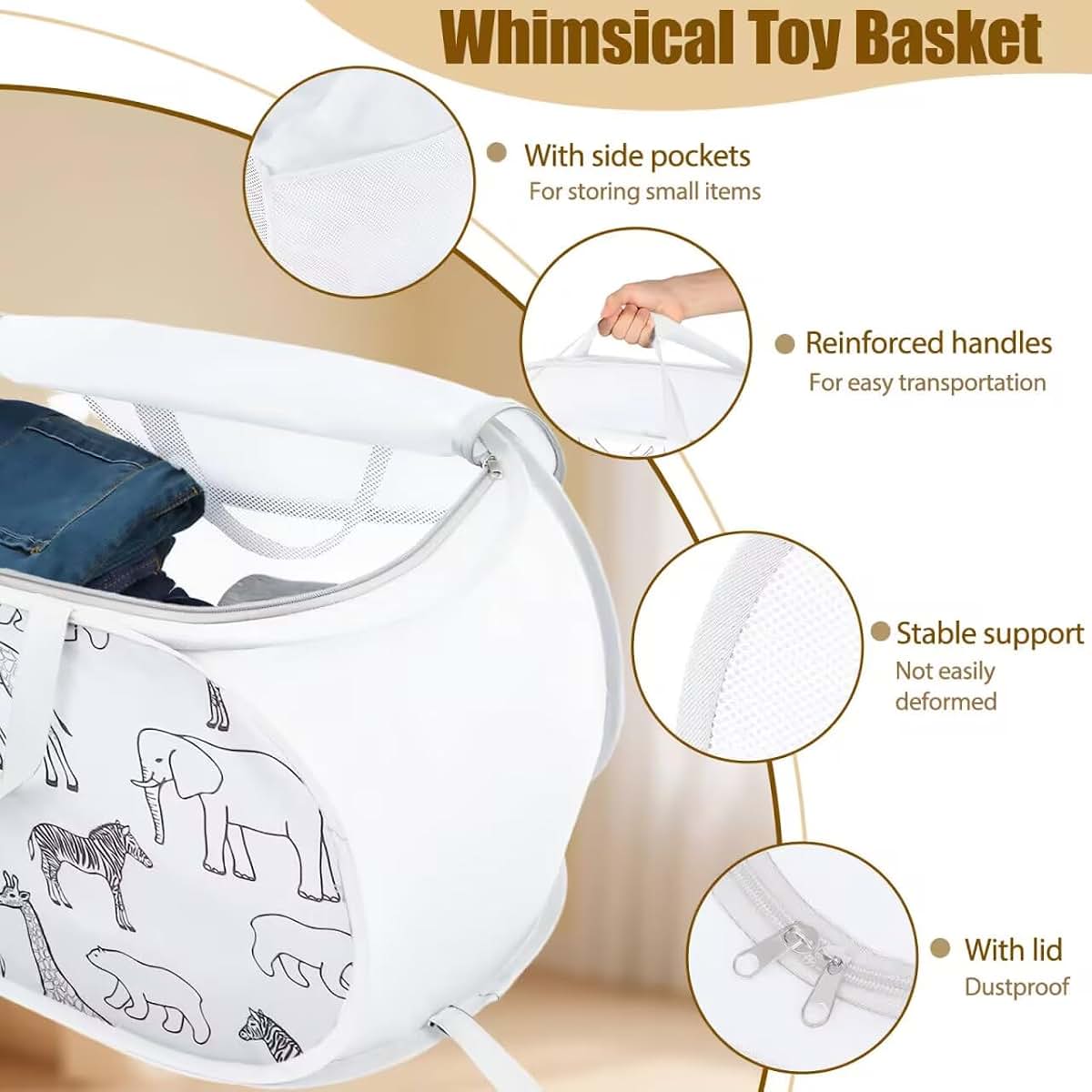 Seefoo Collapsible Toy Box With Zipper Lid
