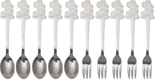 Mickey Mouse Stainless Steel Spoon And Fork Set Of 10 Standing Design