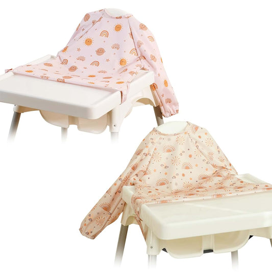 CoolaPeach Long Sleeve Baby Bib - Adjustable Waterproof Smock with Highchair Attachment