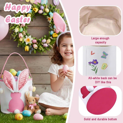 Oubrelu 2 Packs Easter Bunny Baskets With Handle Gift Tote Bags (photo 2)