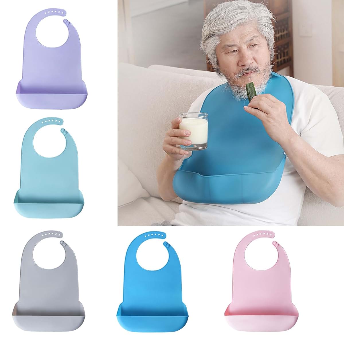 Vdaxvme Adult Silicone Bib With Food Catcher And Adjustable Fit (photo 4)