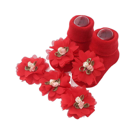 REDYY Baby Lace Flower Socks Headabnd Set Baby Headband & Socks Combo Perfect for Princess Parties & Newborn
