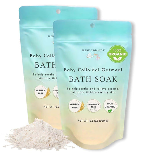 Oatmeal Baby Bath Powder by Irene Organics with Colloidal Oatmeal for Treatment of Eczema, Diaper Rash, Dry Skin and