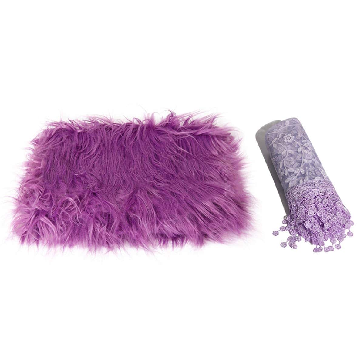 Fealay 3pcs Baby Newborn Photo Props Fluffy Blanket + Wrap + Headband Set Comfortable Newborn Photography Wrap Mat (photo 3)