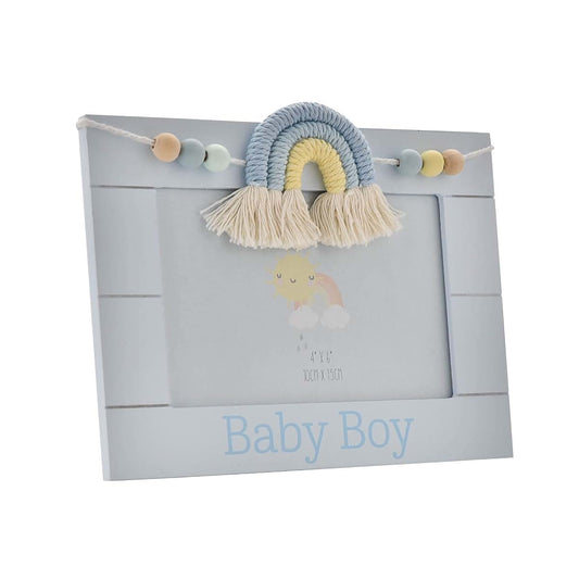 Oaktree Gifts Petit Cheri Wooden Photo Frame Macrame Rainbow Boy 4" X 6"