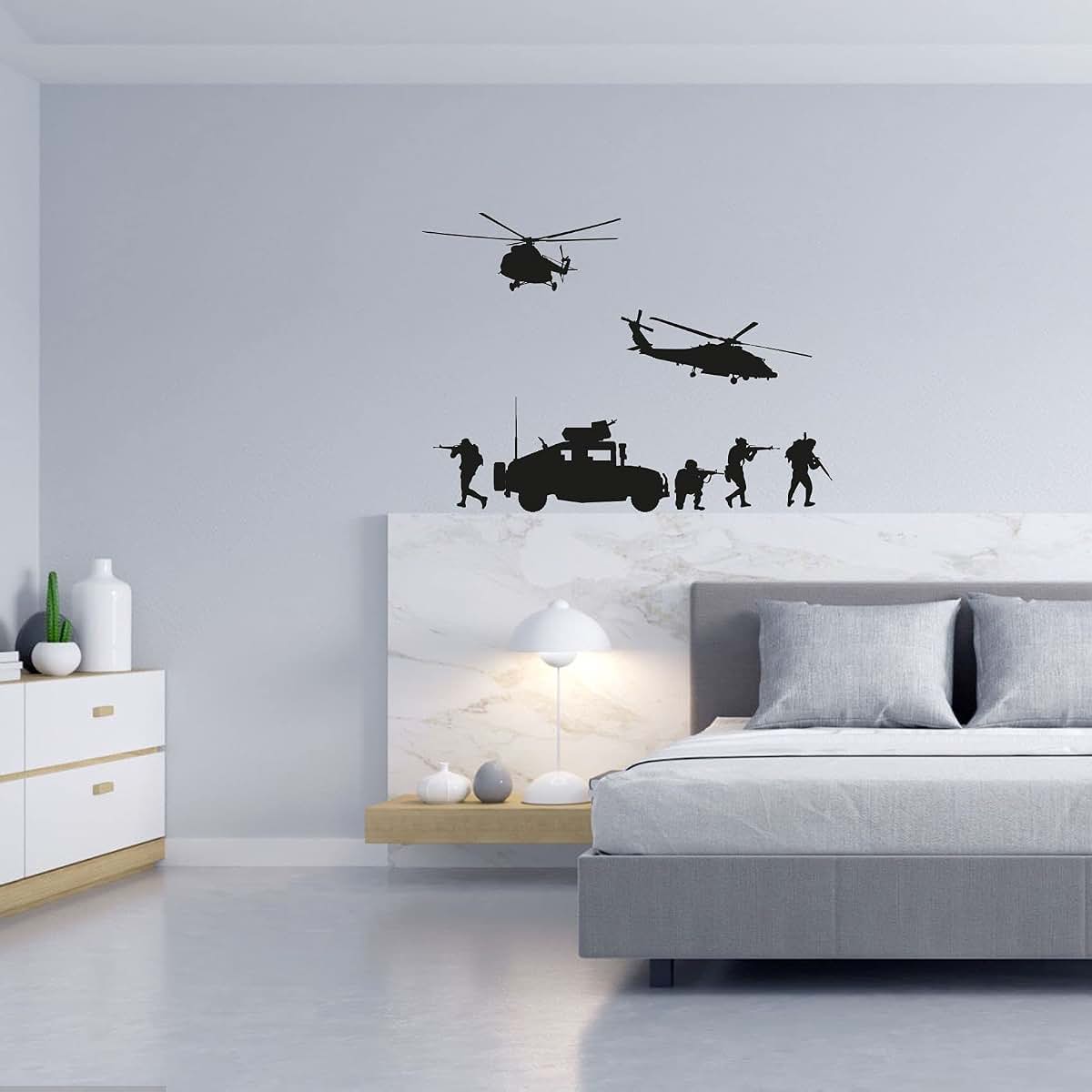 Wall Sticker Decal Helicopter Tank Military Swat Team Army Men Soldier 8x10 Inch