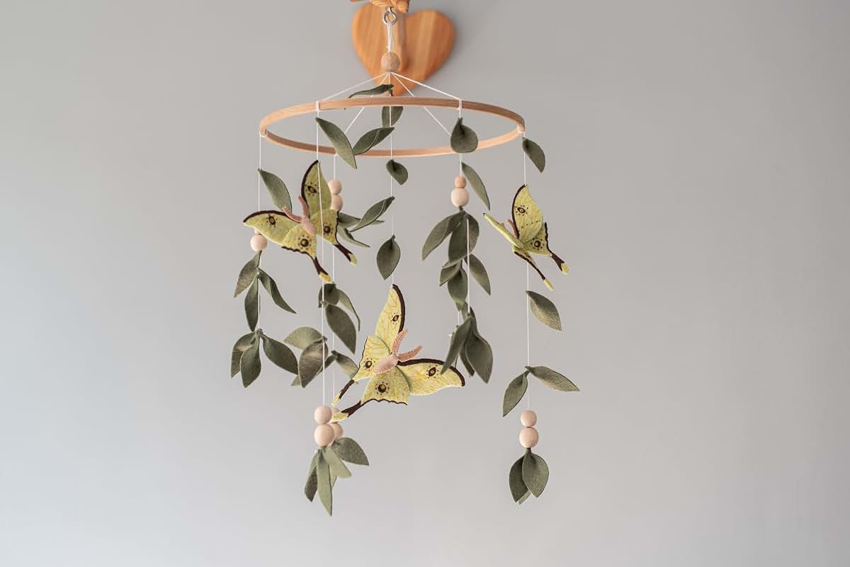 BabyOneStop Felt Butterfly Mobile for Crib, Handmade Woodland Nursery Decor