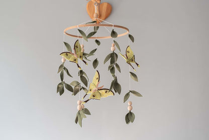 BabyOneStop Felt Butterfly Mobile for Crib, Handmade Woodland Nursery Decor