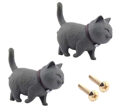 PILYON Rotatable Cat Cartoon Drawer Pulls 2 Pack Brass and Resin Wardrobe Knobs