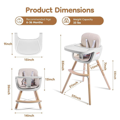 jincheng High Chairs for Babies and Toddlers,3 in 1 Convertible Wooden highchair, Baby High Chair with Adjustable (photo 3)