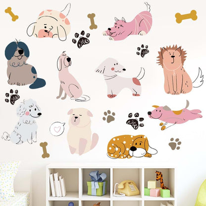 SUPERDANT Cartoon Dogs Wall Stickers Puppy and Bones Vinyl Decal for Kids Rooms 90x30cm 2 Pack