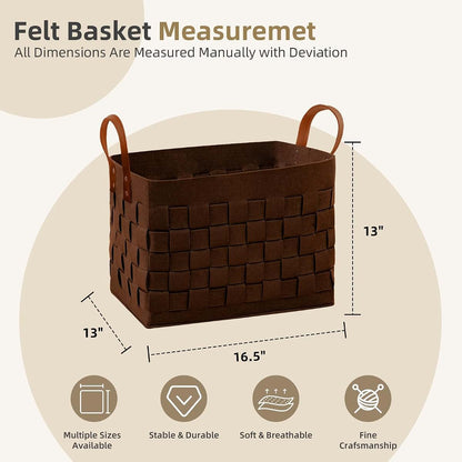 boldmonkey Laundry Basket 16.5 " x13 x13 , Large Rectangular Felt Fabric Blanket Basket with Leather Handle, Dirt (photo 4)