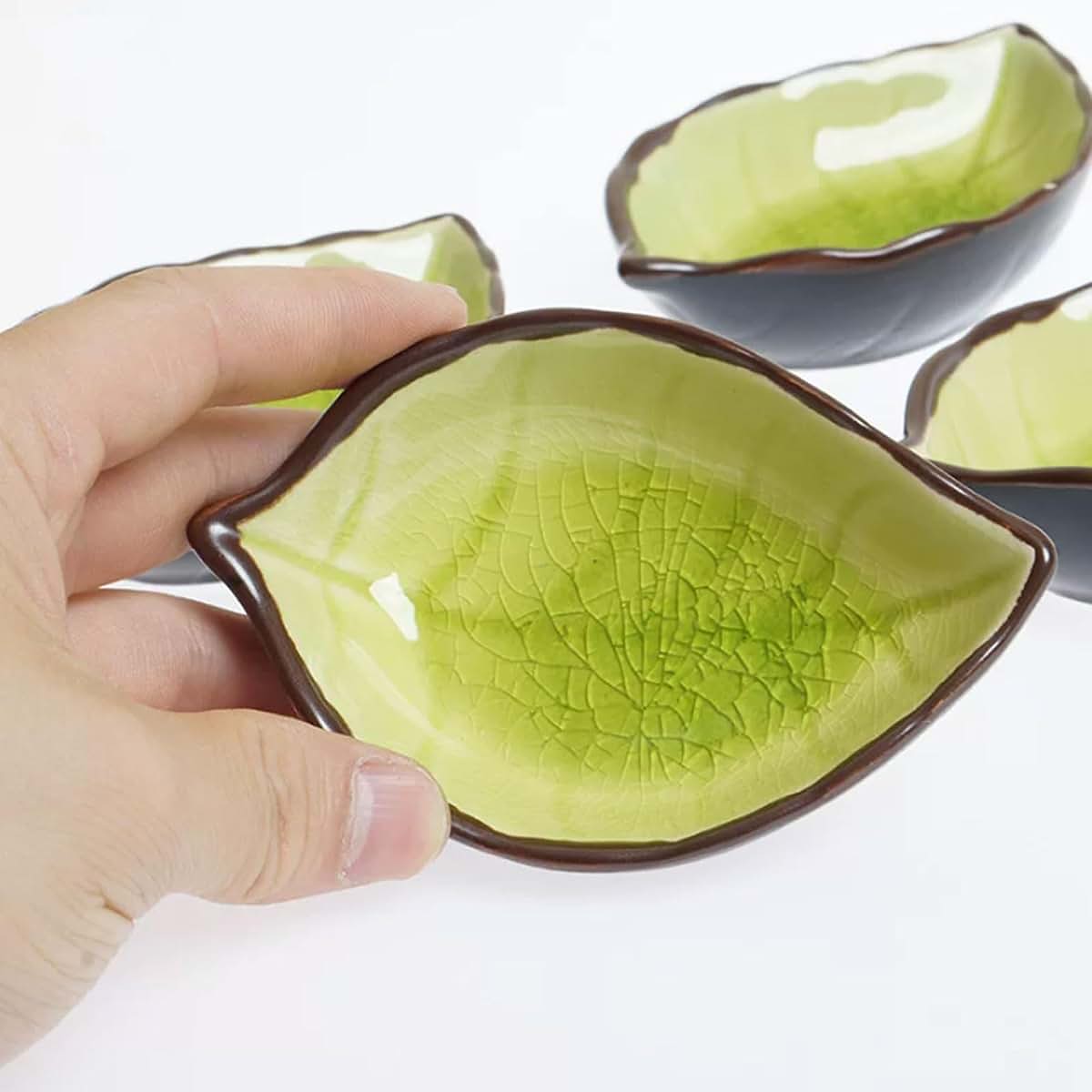lstyty Montessori Leaf-Shaped Ceramic Dishes, Ice Crack Glaze Leaf Bowls, Small Serving Dishes Practical Life (photo 2)